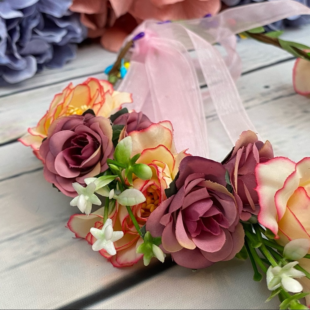 Bohemian Pink & Purple Rose Crown Hair Wreath - Picture 9 of 12